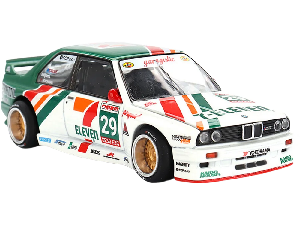 BMW M3 "Kaido Works Larry Chen V1" #29 "7-Eleven" White and Green with Graphics (Designed by Jun Imai) "Kaido House" Special